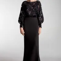 Blouson Bodice Gown With Floral Velvet Embroidery  OP-7714 | Dubai 🇦🇪