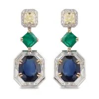 George Hakim High Jewellery earrings set with sapphires, emeralds, and diamonds | Beirut 🇱🇧