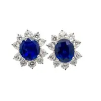 Platinum & 18K Gold GIA 10.32ct Sri Lanka Sapphires Halo Diamond Flower Clip On Earrings | Houston 🇺🇸
