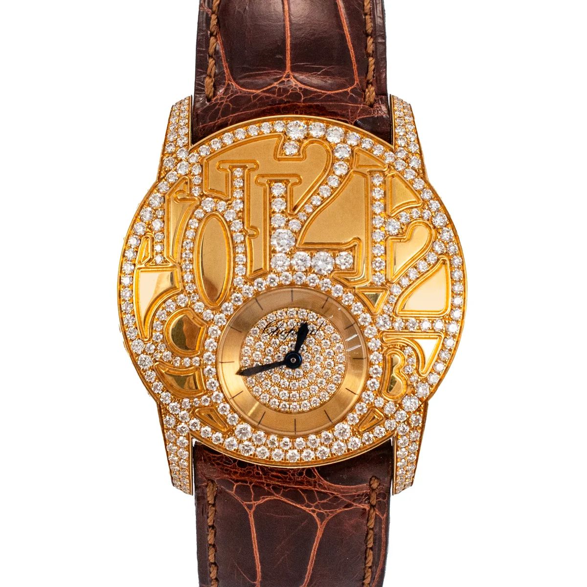 Ladies Chopard Boutique Model 35MM 4184 6.78ct Pave Diamond 18K Yellow Gold | Houston 🇺🇸
