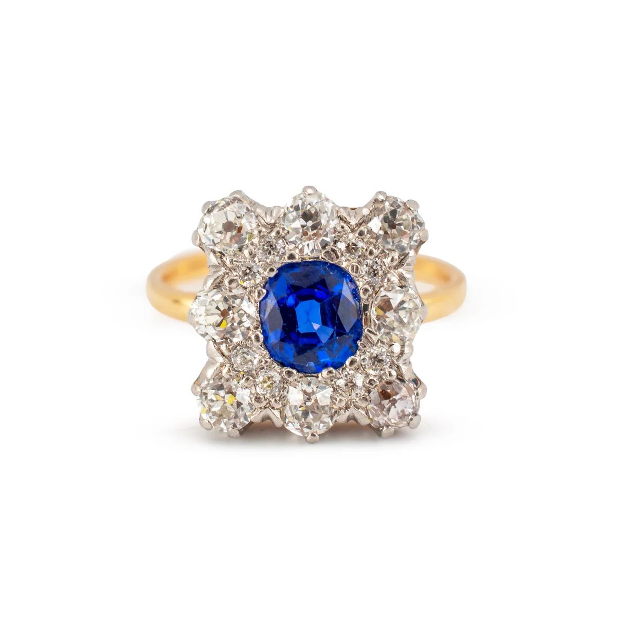 Antique Platinum 18K Gold Gia Royal Blue Kashmir Sapphire Diamond Cocktail Ring | Houston 🇺🇸