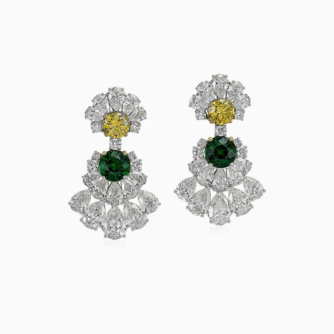 Tsavorite and Fancy Vivid Yellow Diamond Earrings | Dubai 🇦🇪