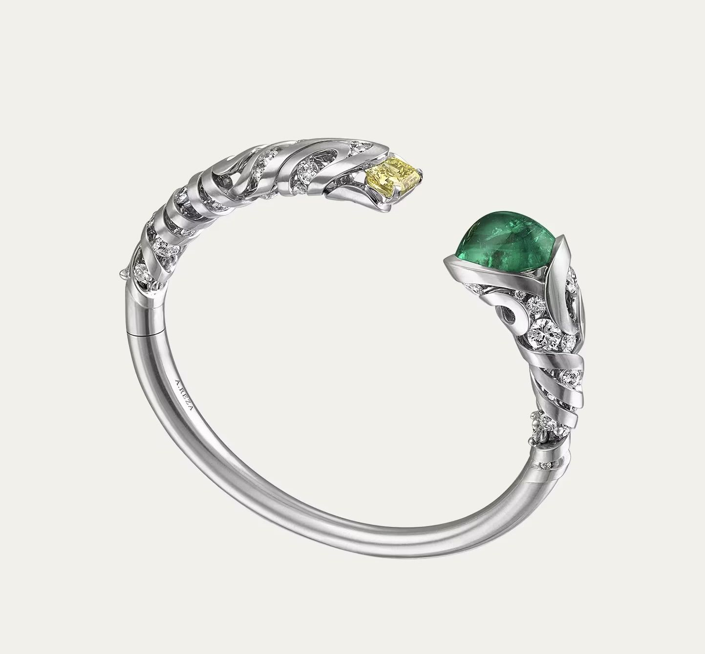 REZA Contour 18K White Gold Emerald and Yellow Diamond Mont Blanc Bracelet | NY 🇺🇸