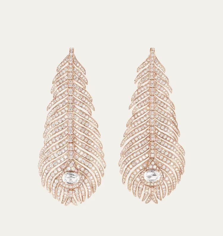 BOUCHERON Plume de Paon Diamond Pendant Earrings in Pink Gold | NY 🇺🇸