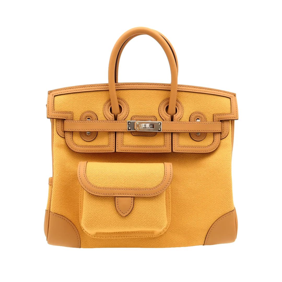 HERMÈS BIRKIN 25 CARGO PAILLE/BISCUIT SWIFT/TOILE PALLADIUM HARDWARE (PHW) STAMP G | Tokyo 🇯🇵