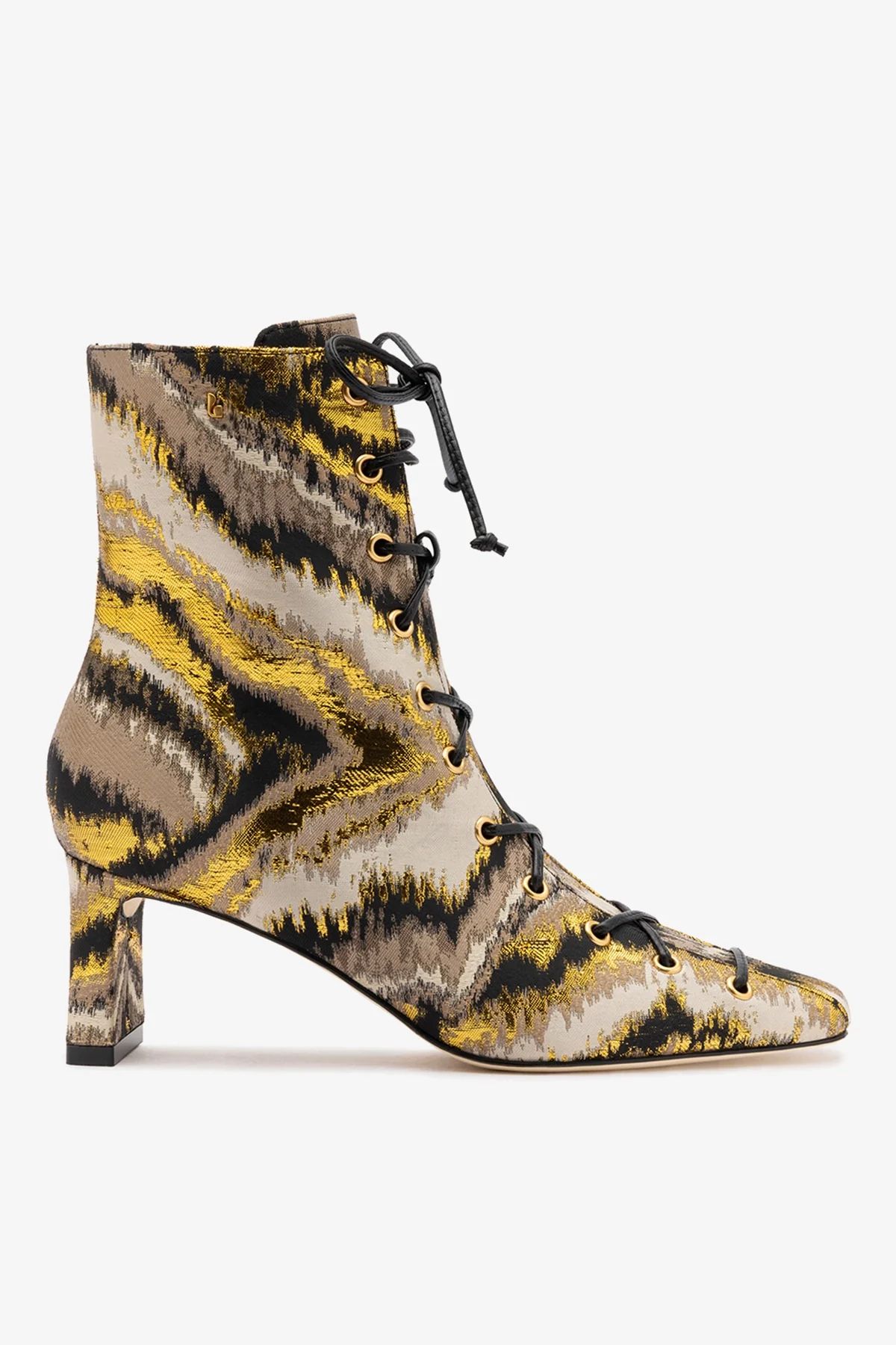Larroudé x Markarian Alexis Boot In Floral Embroidery Gold Fabric | NY 🇺🇸