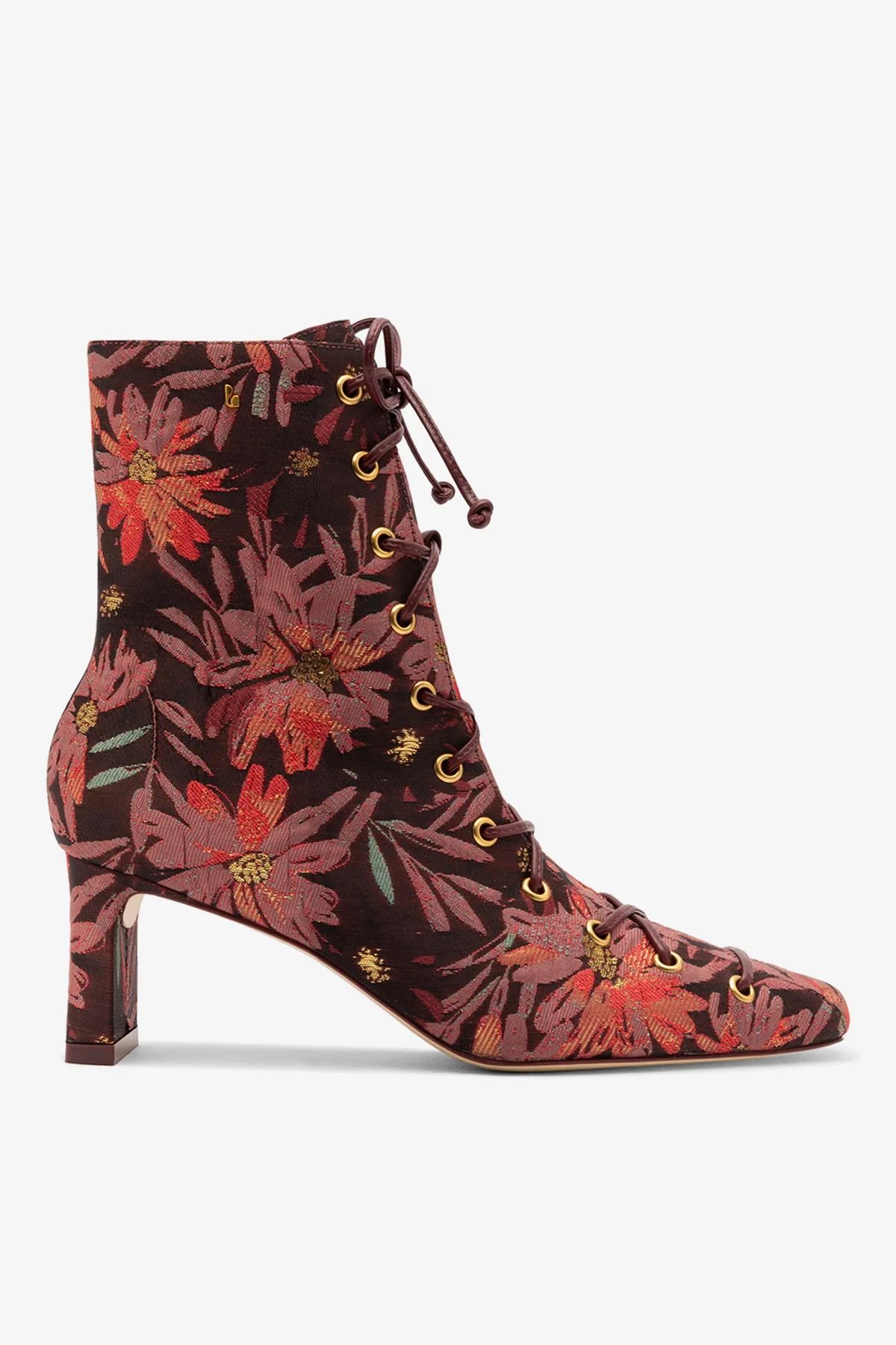 Larroudé x Markarian Alexis Boot In Floral Embroidery Burgundy Fabric | NY 🇺🇸
